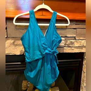 Womens Turquoise Wrap Tie Side Swimsuit